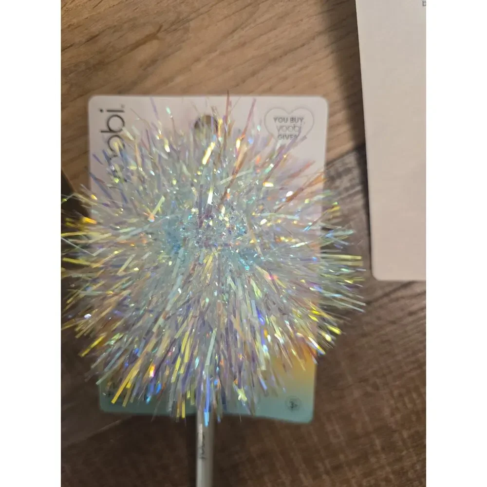 13190 Yoobi 2 Piece Sparkly Tinsel Pom Pom Holographic Pen Sensory New